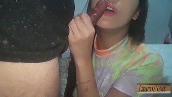 A Dark-Haired Brazilian Fills Her Mouth With Semen