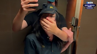 A Daring Encounter In A Public Restroom Leads To A Wild Sexual Adventure With A Mcdonald'S Employee Due To An Accidental Soda Spill.
