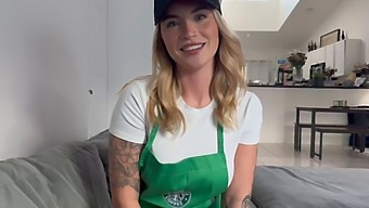 Big-Chested Waitress Seduces Her Customer At Work And Gets F**Ked On The Counter.